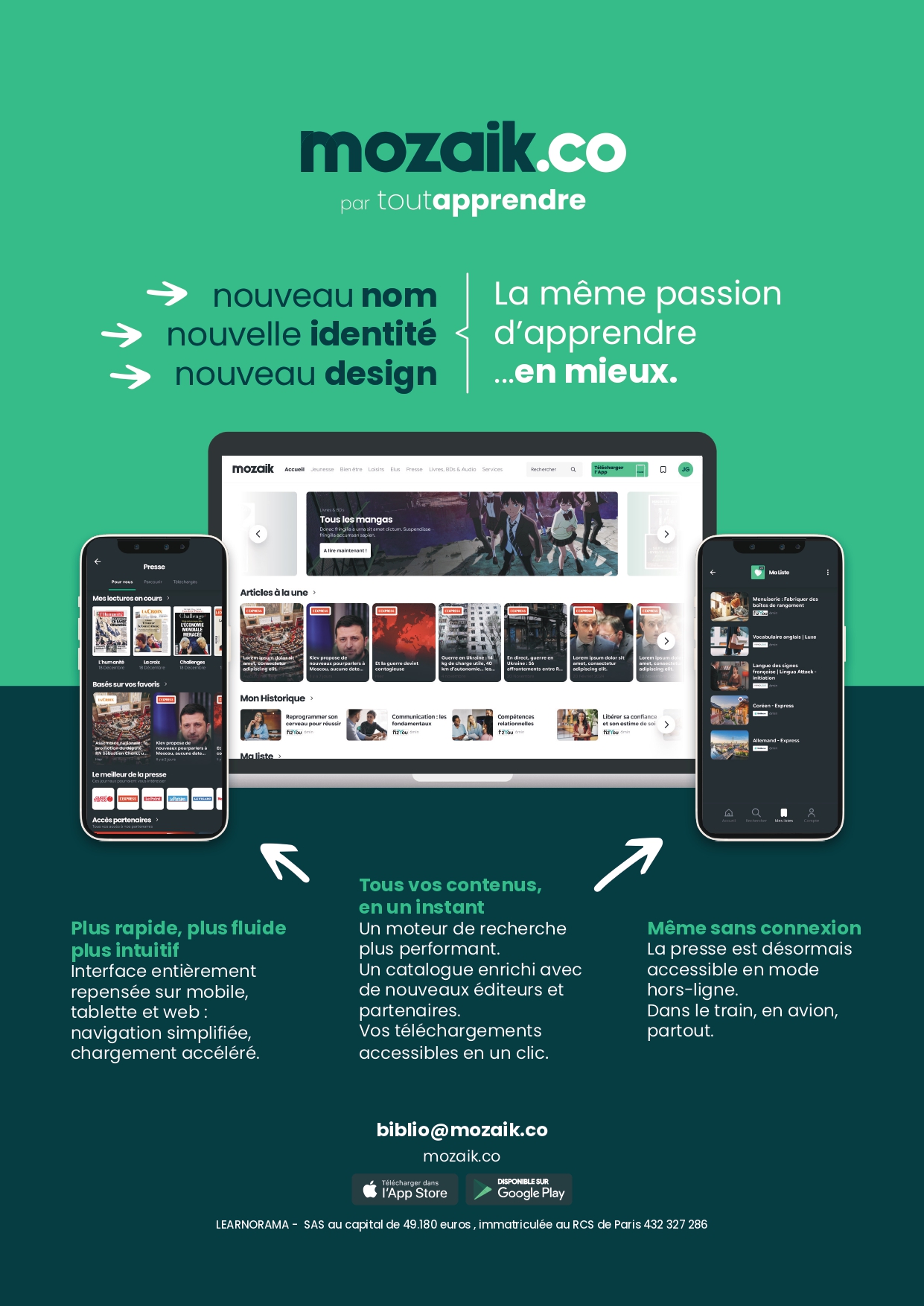 Flyer décrivant les nouveautés de Mozaik