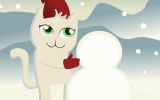 Chat faisant un bonhomme de neige