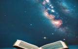 Livre ouvert sur un ciel mystérieux, image générée par une IA